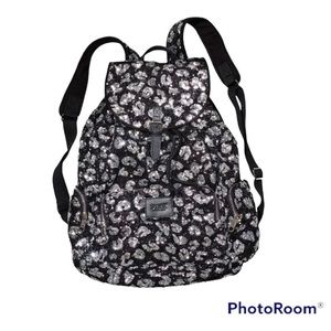 vs pink leopard print sequin backpack